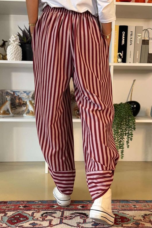 The Sunday Morning Stripe Twist Pant Burgundy Blush